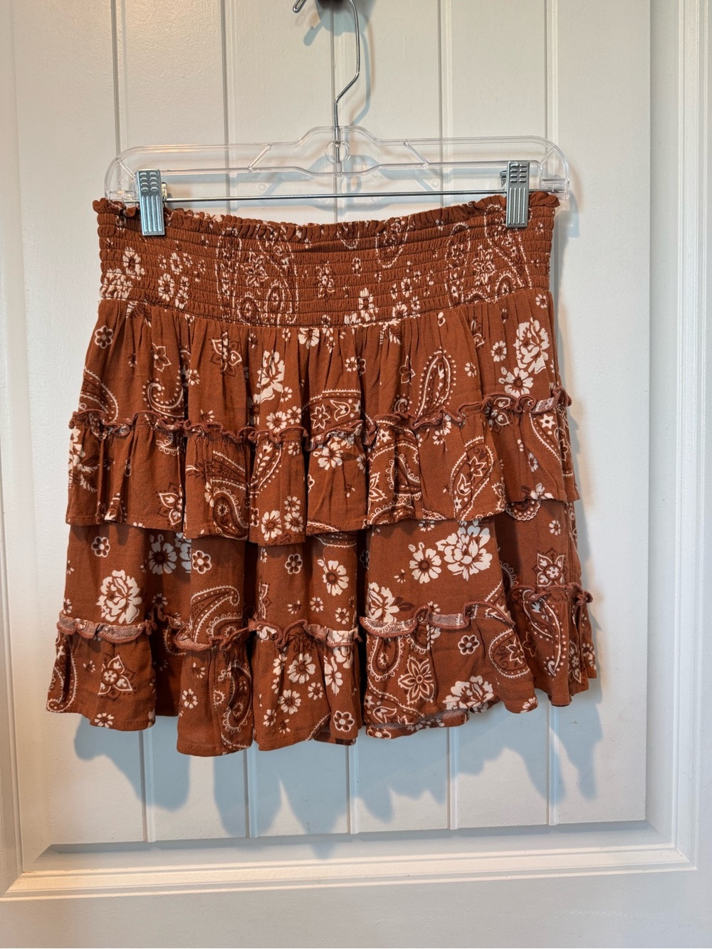 aerie Rust Brown Floral Tiered Ruffle Mini Skirt